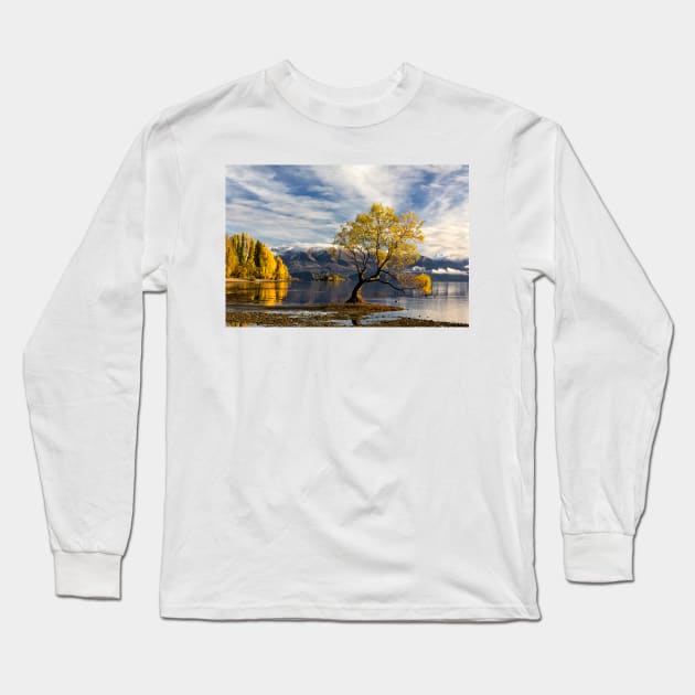 Wanaka Lake Tree 3 Long Sleeve T-Shirt by charlesk